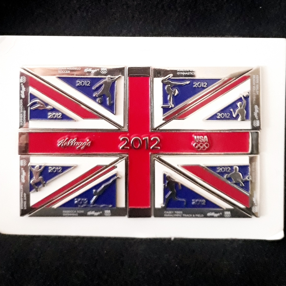 2012 Kellogg’s Sponsor London Olympic Pin Set Limited Edition Union Jack Flag 
